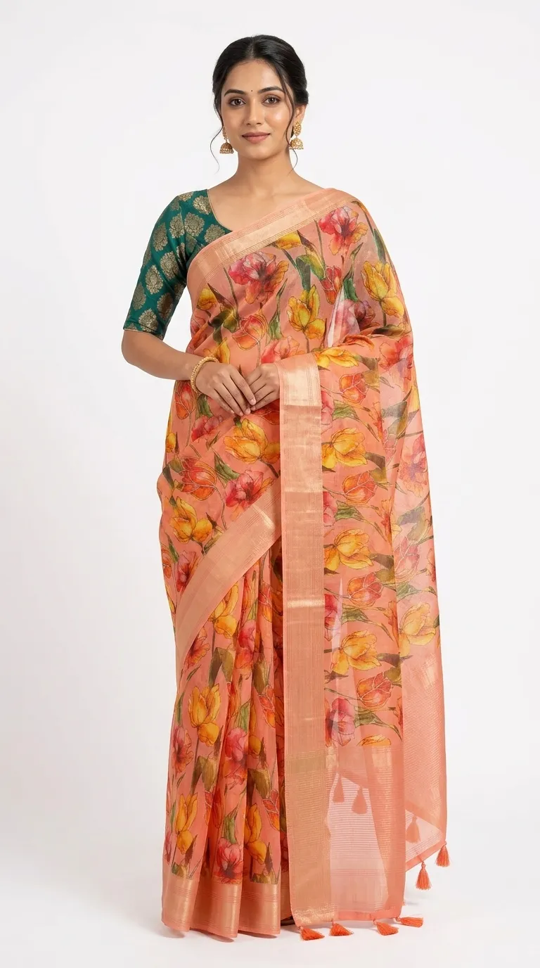 Embellished, Embroidered Bollywood
                                    Organza Saree (Green)