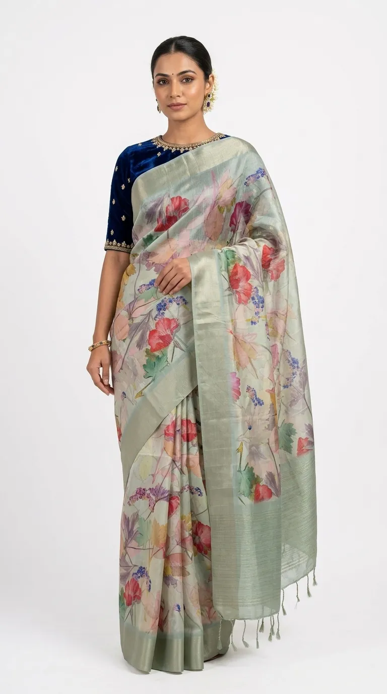 Embellished, Embroidered Bollywood
                                    Organza Saree (Green)