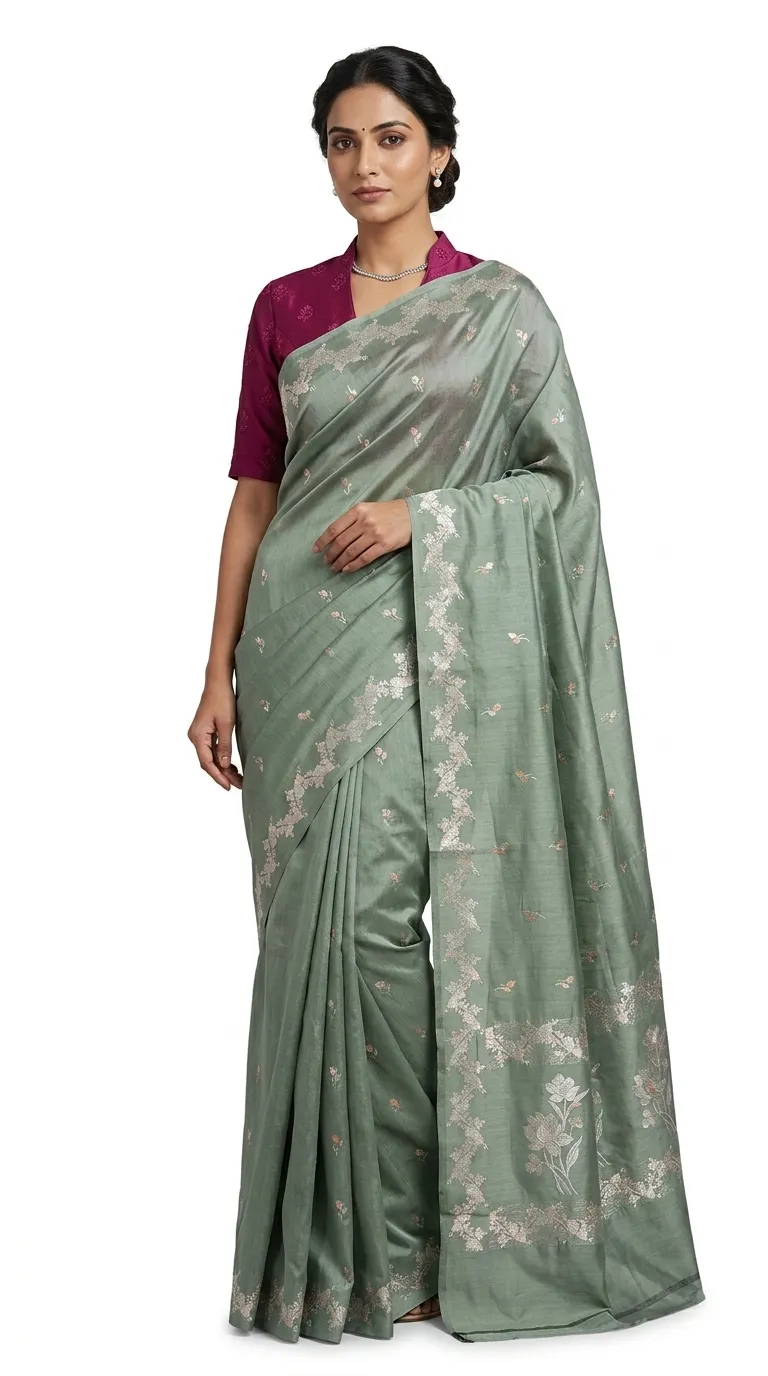 Embellished, Embroidered Bollywood
                                    Organza Saree (Green)
