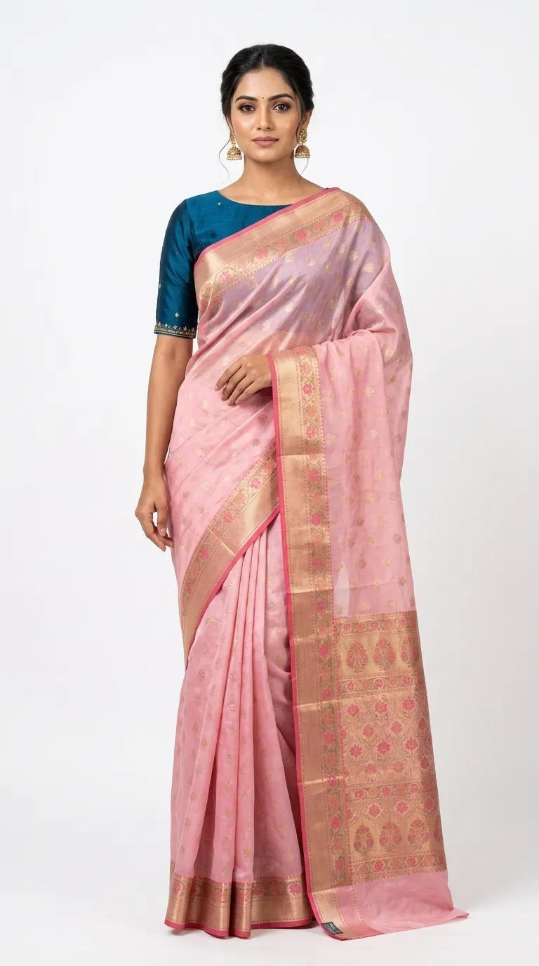 Embellished, Embroidered Bollywood
                                    Organza Saree (Green)
