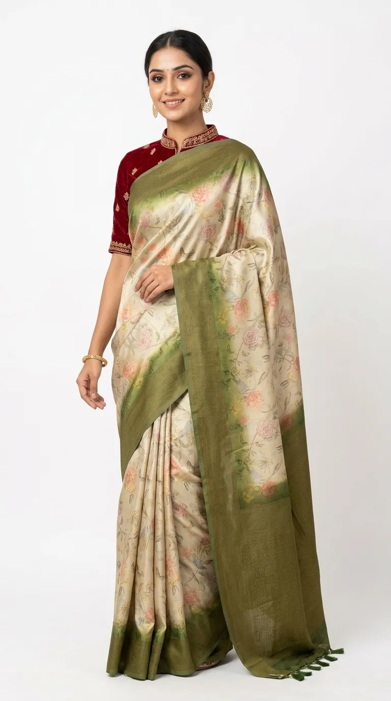 Embellished, Embroidered Bollywood
                                    Organza Saree (Green)