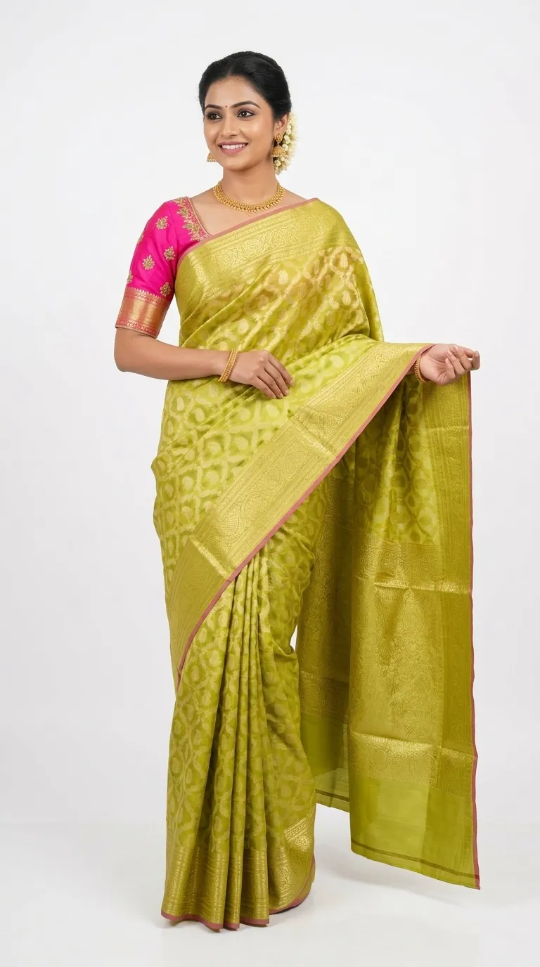 Embellished, Embroidered Bollywood
                                    Organza Saree (Green)
