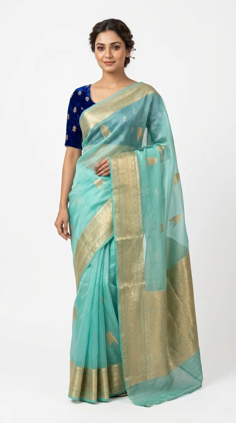 Embellished, Embroidered Bollywood
                                    Organza Saree (Green)