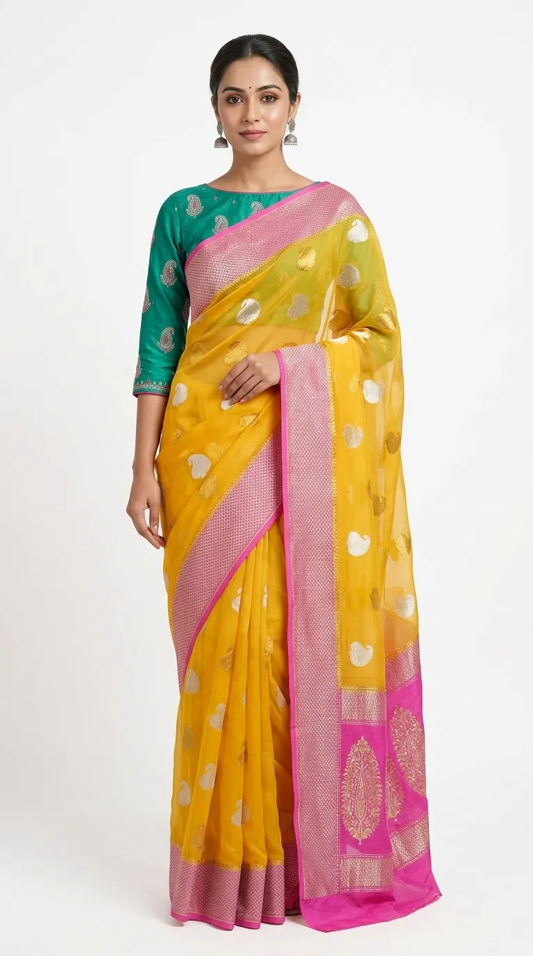 Embellished, Embroidered Bollywood
                                    Organza Saree (Green)