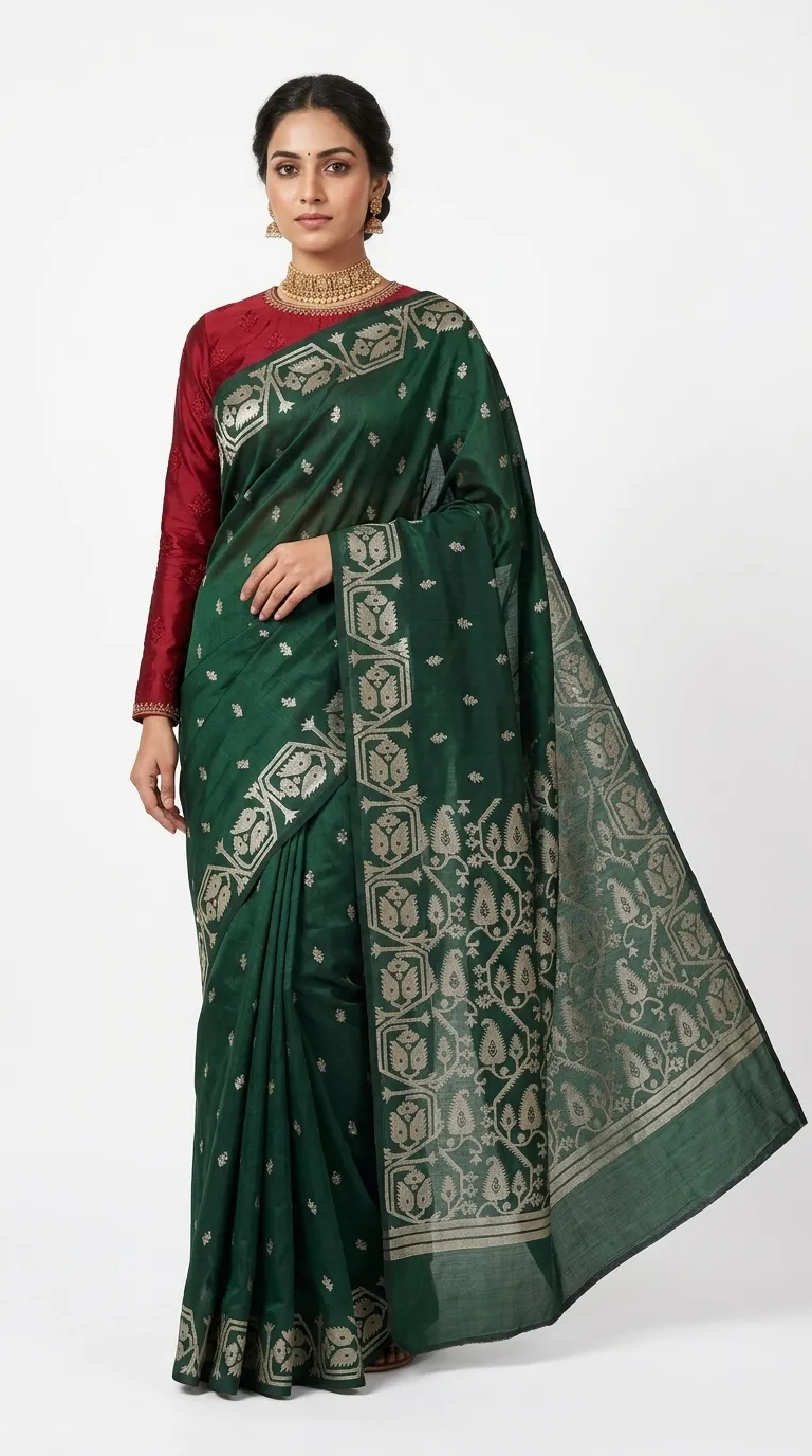 Embellished, Embroidered Bollywood
                                    Organza Saree (Green)