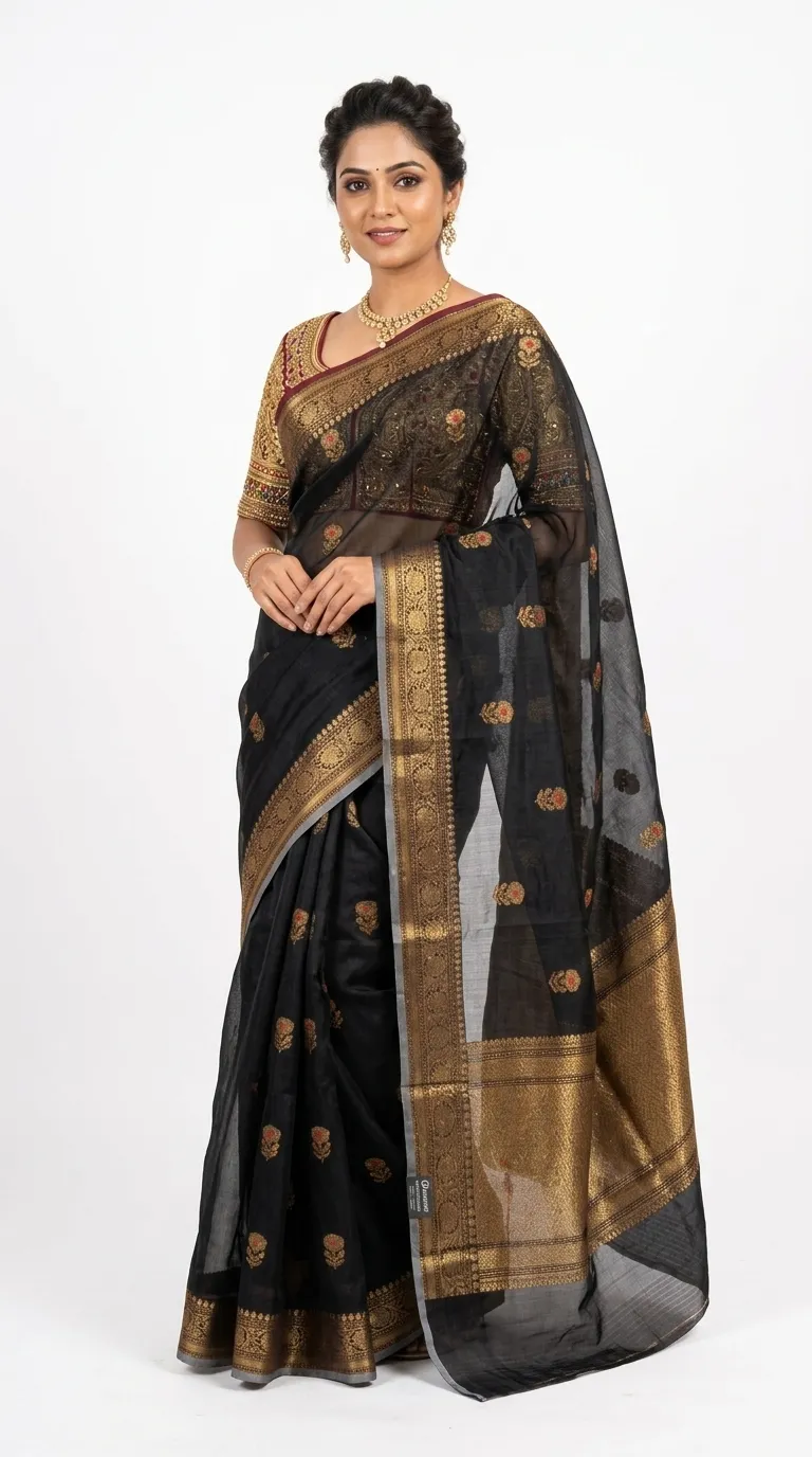 Embellished, Embroidered Bollywood
                                    Organza Saree (Green)