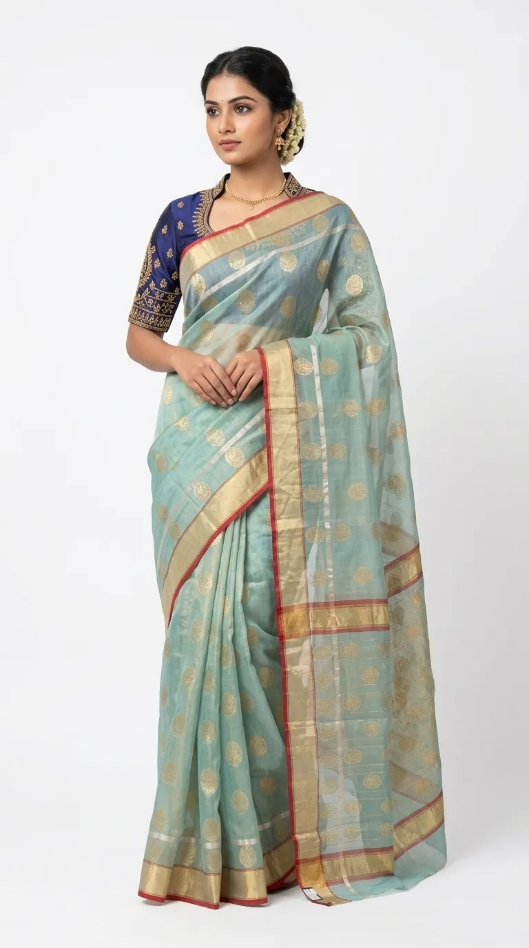 Embellished, Embroidered Bollywood
                                    Organza Saree (Green)