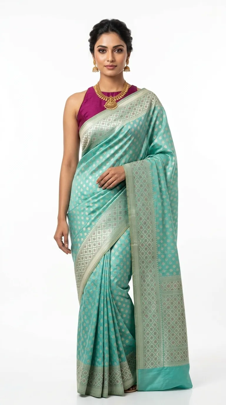 Embellished, Embroidered Bollywood
                                    Organza Saree (Green)