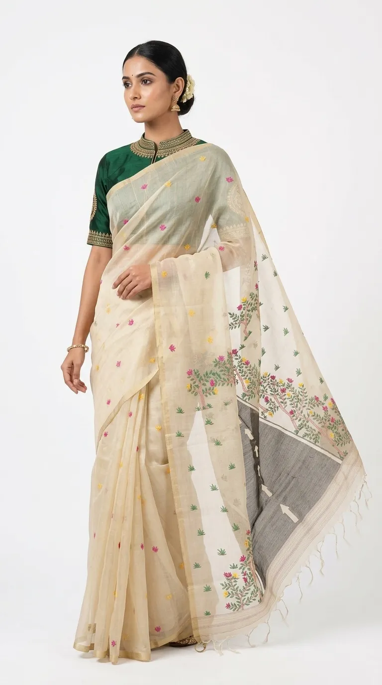 Embellished, Embroidered Bollywood
                                    Organza Saree (Green)