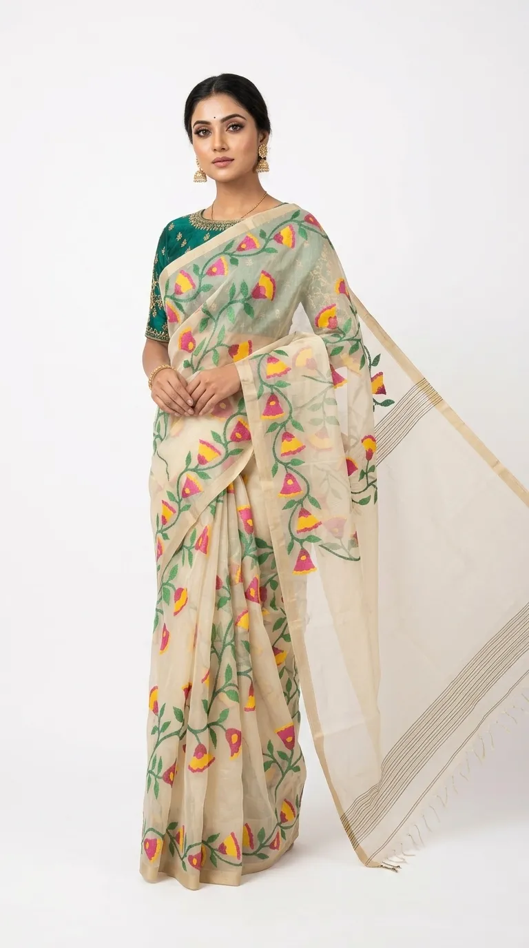 Embellished, Embroidered Bollywood
                                    Organza Saree (Green)