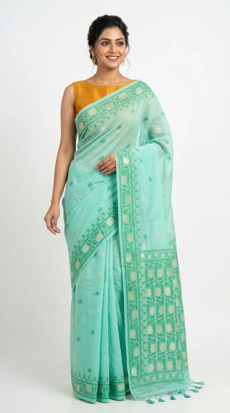Embellished, Embroidered Bollywood
                                    Organza Saree (Green)