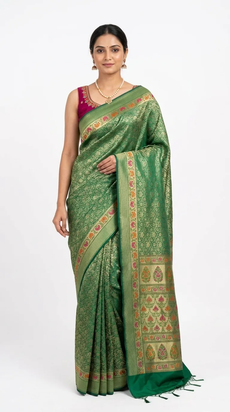 Embellished, Embroidered Bollywood
                                    Organza Saree (Green)